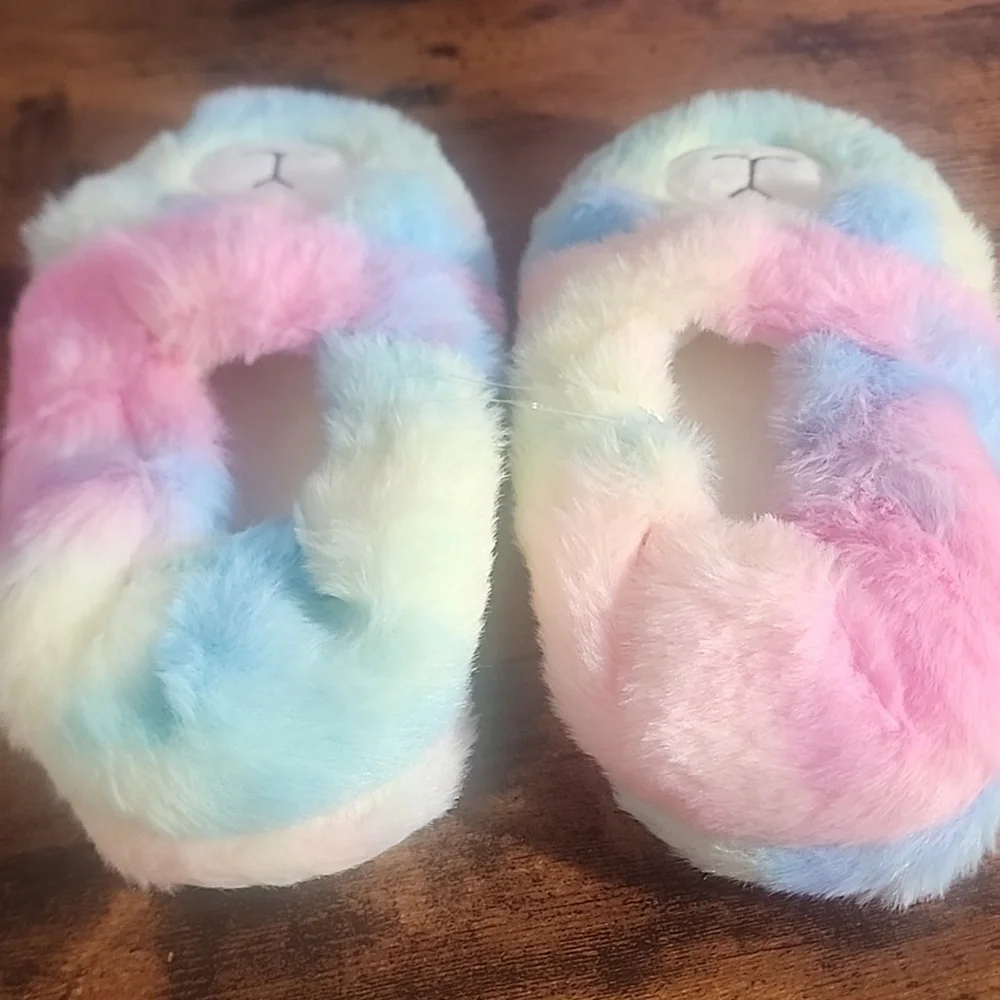 Multicolor Kids Unicorn Pattern Indoor Anti-slip Warm Slippers Size Xl 11-12